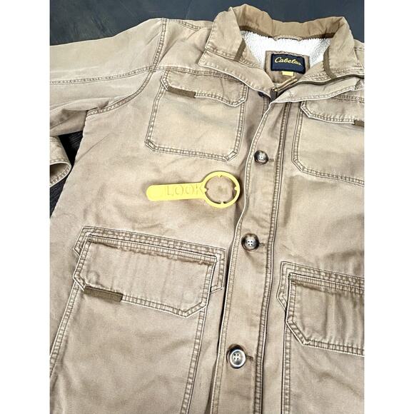 Vtg Cabelas Jacket Beige Field Chore Coat Sherpa Fleece Lined Canvas XL Tall - Picture 12 of 16